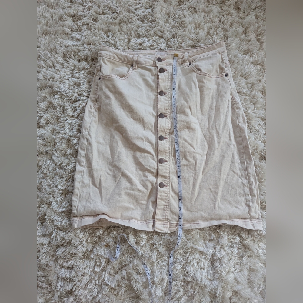 TNR Pinky- Cream Button-Down Denim Skirt